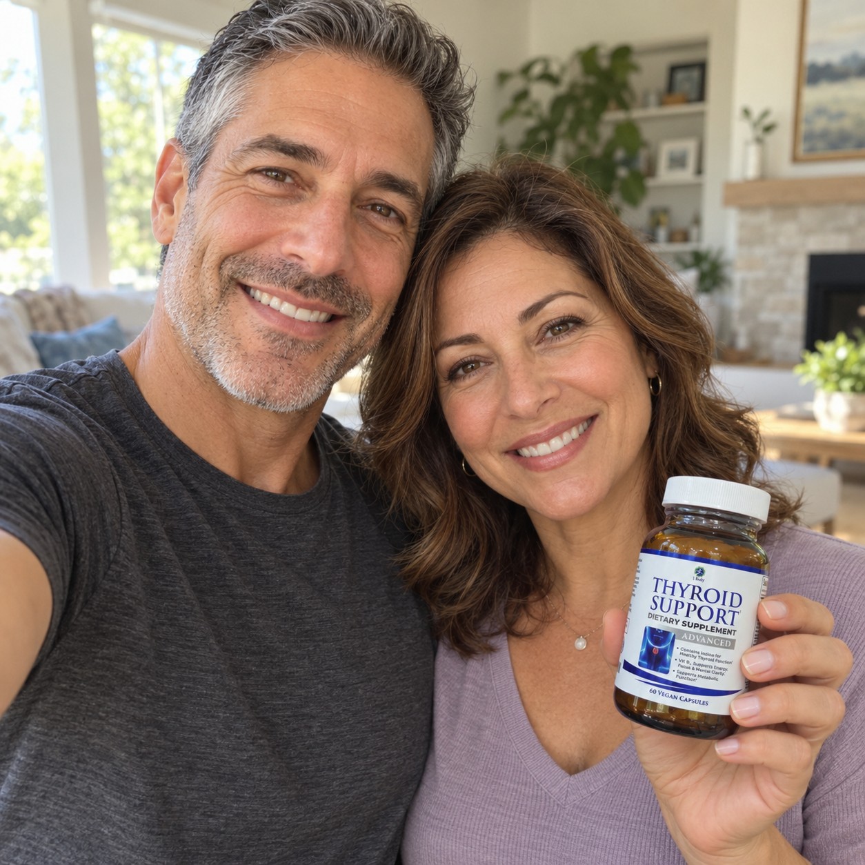 Mature couple holding 1 Body Thyroid Support